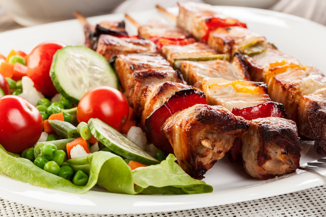Plate meat vegetables fork knife free wallpaper - medium preview image