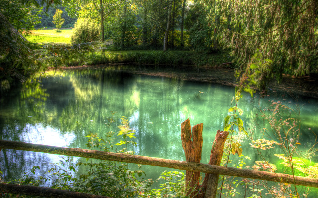 Pond trees fence wooden post free wallpaper - medium preview image