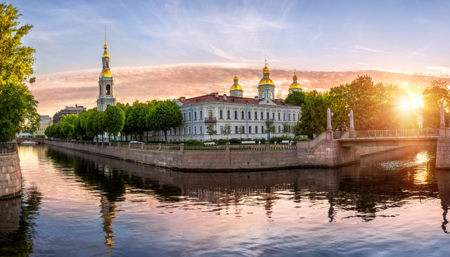 River bridge building sunset trees free wallpaper - medium preview image