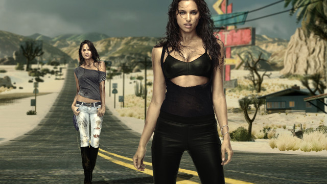 Two women motel street palm free wallpaper - medium preview image