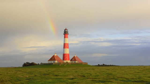 Lighthouse rainbow field mountains sunset #2 free wallpaper - medium preview image