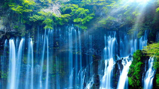 Waterfall sunlight trees nature forest free wallpaper - medium preview image