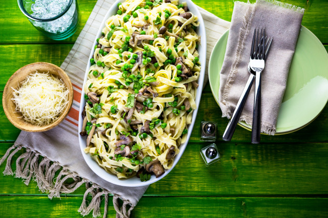 Pasta peas mushrooms table glass free wallpaper - medium preview image
