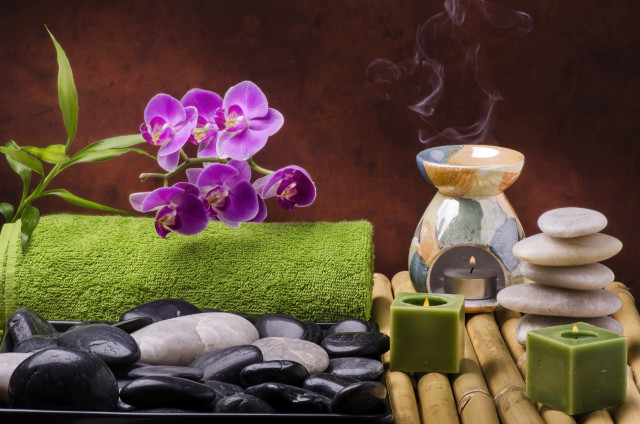 Spa candle towel flower rocks free wallpaper - medium preview image