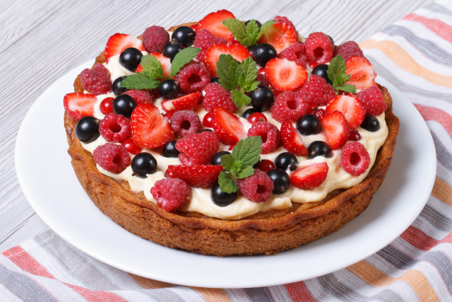 Cake berries cream tablecloth stripe free wallpaper - medium preview image