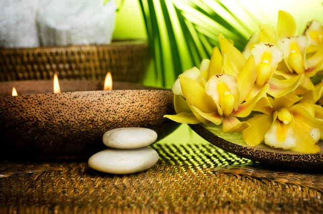 Flower field bowl rocks candles free wallpaper - medium preview image