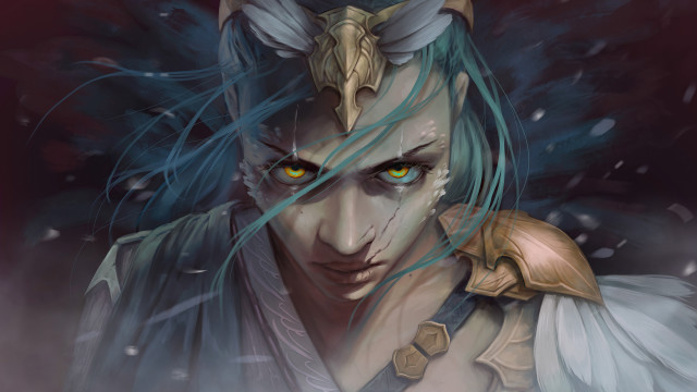 Blue haired horned man white free wallpaper - medium preview image