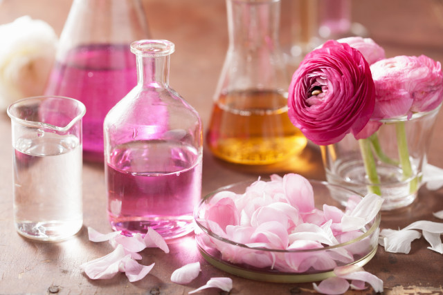 Pink flowers bottles vases still free wallpaper - medium preview image