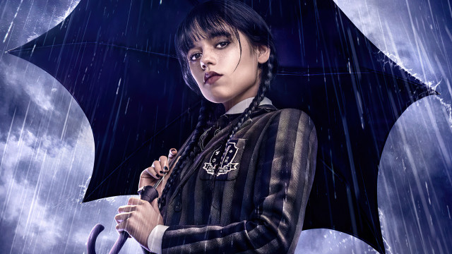 Gothic woman rain umbrella clouds free wallpaper - medium preview image