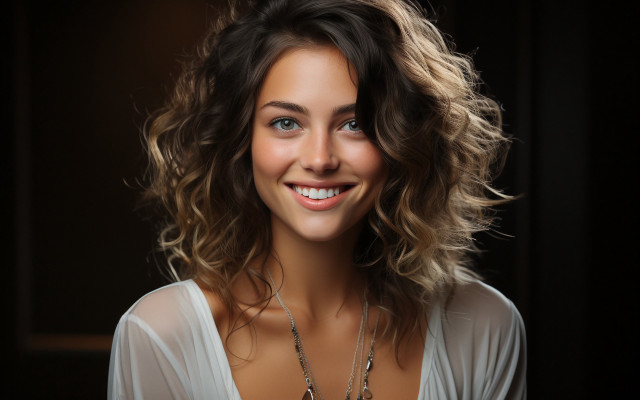 Woman smiling fangs fur coat free wallpaper - medium preview image