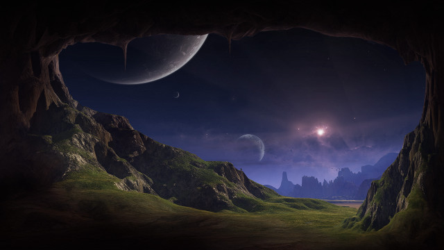 Distant planet cave moon stars free wallpaper - medium preview image