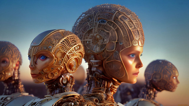 Afrofuturism cyberpunk humanoids blueeyes goldhair free wallpaper - medium preview image
