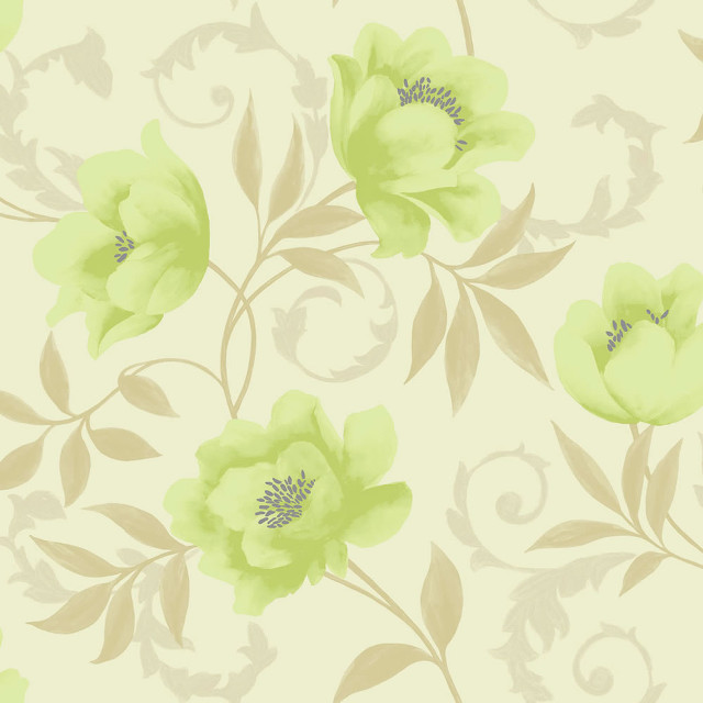 Floral wallpaper green flowers cream free wallpaper - medium preview image