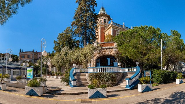 Clock tower blue stairs trees free wallpaper - medium preview image