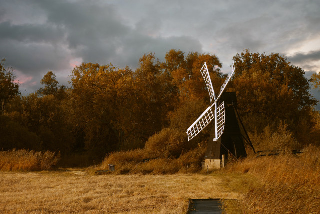 Windmill autumn nature bush cloud free wallpaper - medium preview image