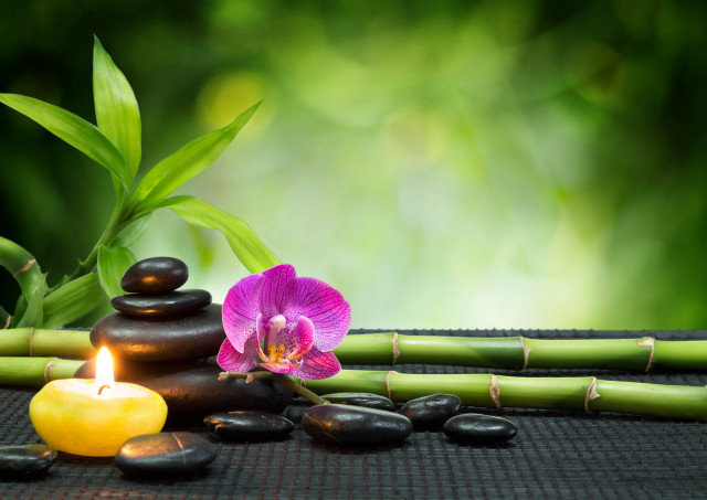 Candle rocks flower bamboo table free wallpaper - medium preview image