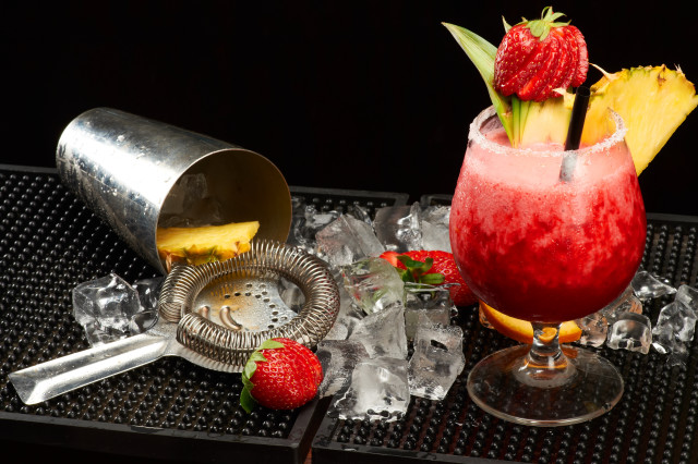 Strawberry garnish metal strainer ice free wallpaper - medium preview image