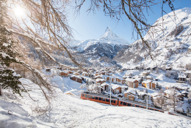 Train snowy mountain town winter free wallpaper - medium preview image