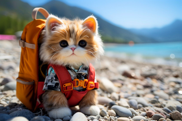 Small cat backpack rocky beach free wallpaper - medium preview image