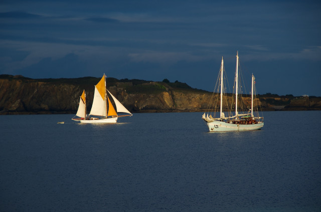 Sailboats mountain night blue sky free wallpaper - medium preview image