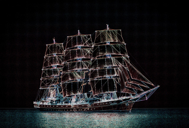 Large boat night lights sails free wallpaper - medium preview image