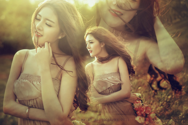 Beautiful young women field flowers free wallpaper - medium preview image