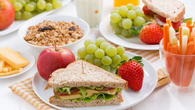 Plate sandwich fruit cereal milk free wallpaper - medium preview image