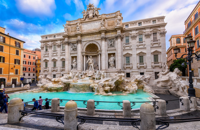 Fountain courtyard people buildings blue free wallpaper - medium preview image