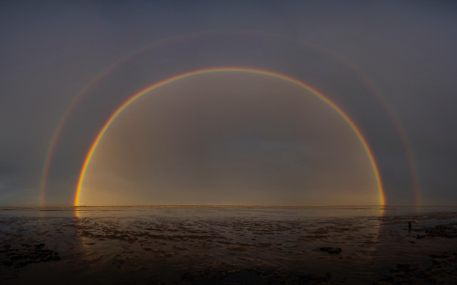 Rainbows ocean sunset beach planet free wallpaper - medium preview image