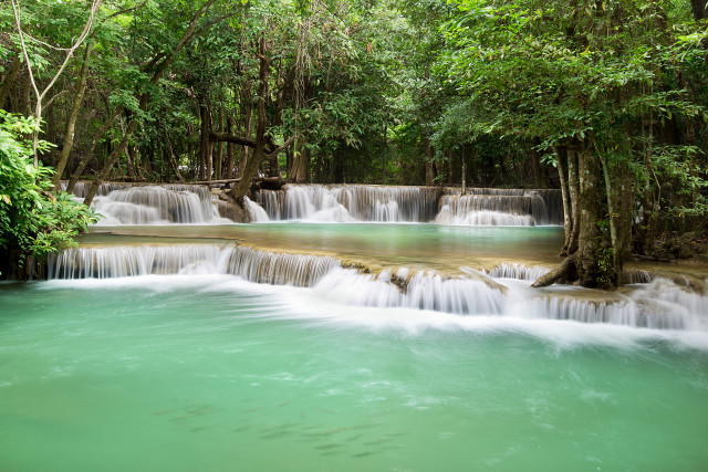 Waterfall forest pool people nature free wallpaper - medium preview image