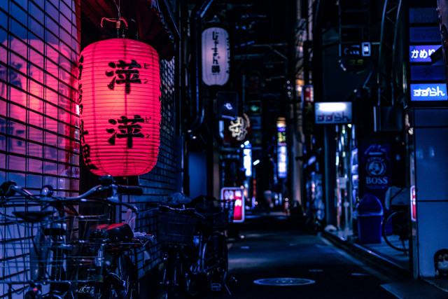 Tokyo street bike neon lights free wallpaper - medium preview image