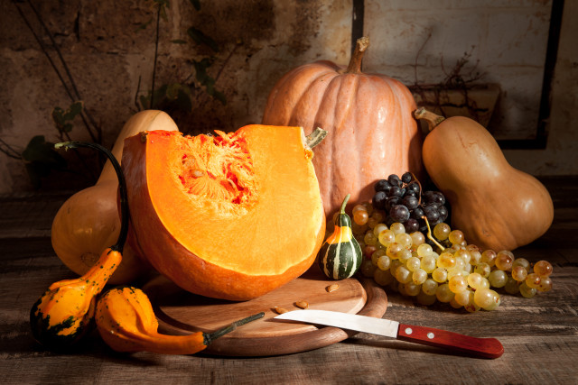Pumpkin fruits vegetables knife stilllife free wallpaper - medium preview image