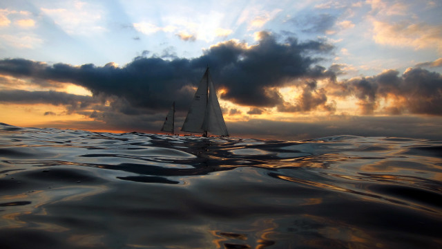 Sailboat ocean sunset cloudy sky #2 free wallpaper - medium preview image