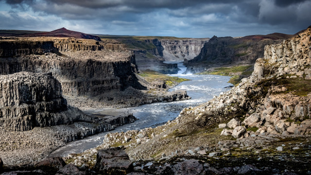 River canyon mountains waterfall city free wallpaper - medium preview image