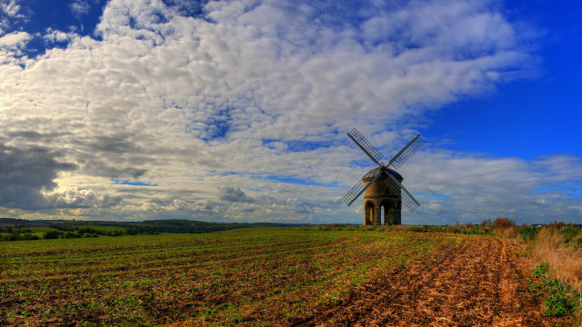 Windmill dirtroad field blueSky clouds free wallpaper - medium preview image
