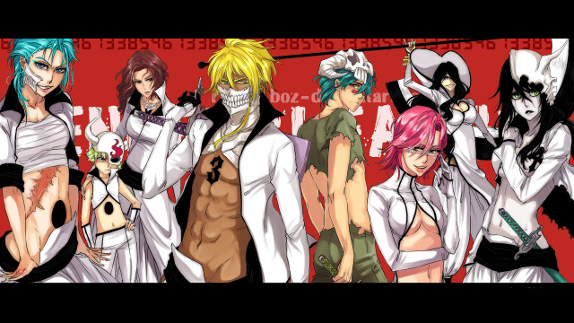 Anime characters group red background free wallpaper - medium preview image