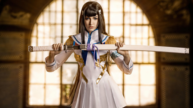 Woman white dress sword artnouveau free wallpaper - medium preview image
