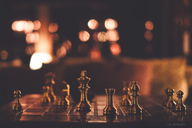 Chessboard chesspieces chair lights bokeh free wallpaper - medium preview image