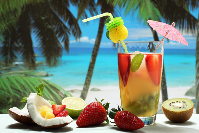 Tropical drink beach view fruit free wallpaper - medium preview image