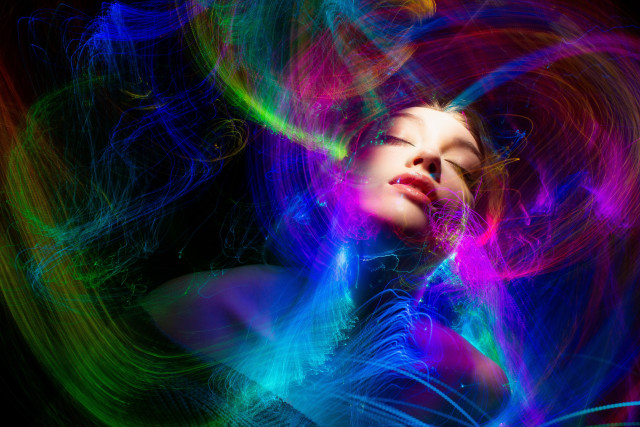Woman closed eyes psychedelic hologram free wallpaper - medium preview image