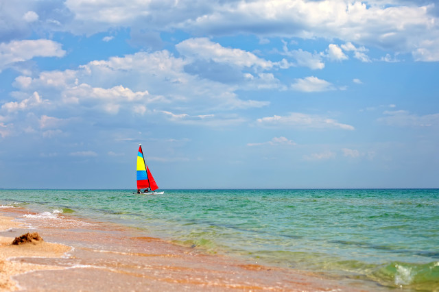 Sailboat ocean sunny day blue free wallpaper - medium preview image