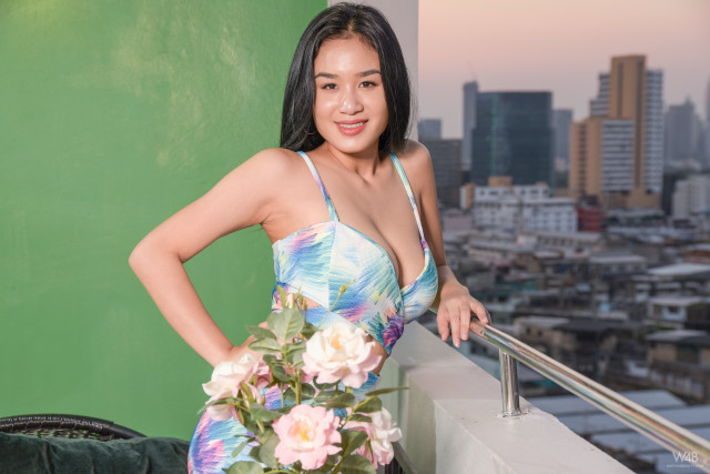 Woman dress balcony city flower free wallpaper - medium preview image