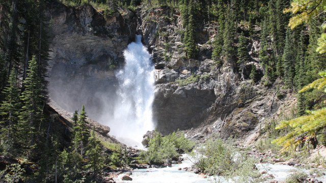 Waterfall mountain side trees river free wallpaper - medium preview image