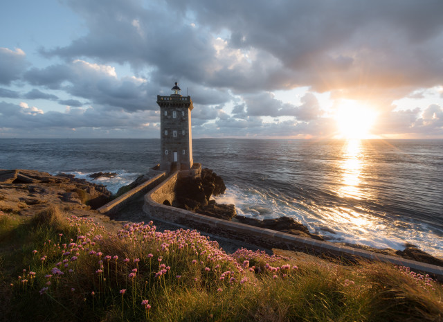 Lighthouse cliff ocean sunset boat #4 free wallpaper - medium preview image