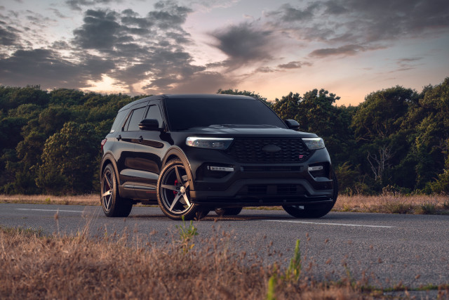 Black suv sunset cloudy forest free wallpaper - medium preview image