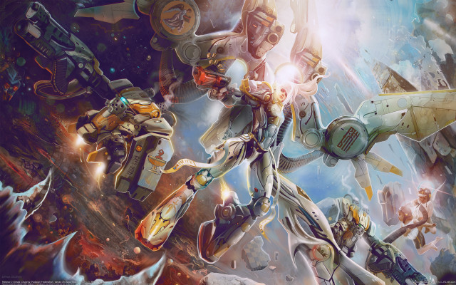 Space robot crew earth mecha free wallpaper - medium preview image