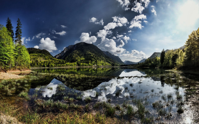 Lake mountains trees cloudy sky #25 free wallpaper - medium preview image