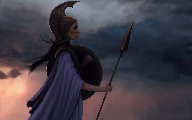 Woman cosplay spear shield cloudy free wallpaper - medium preview image