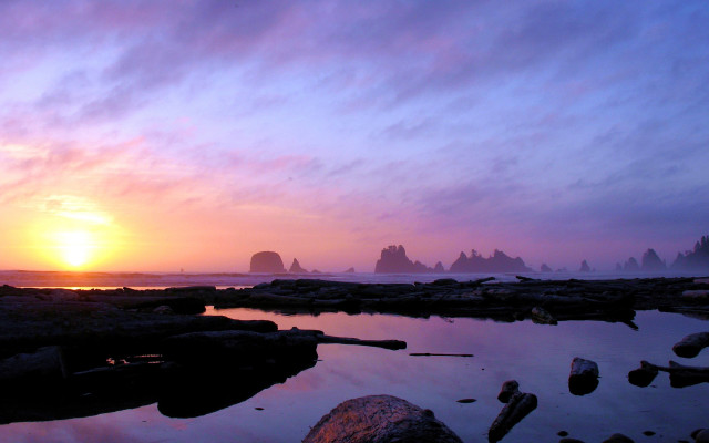 Sunset rocky beach city lights #3 free wallpaper - medium preview image
