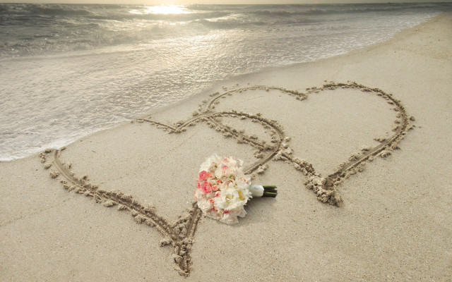 Heart sand flowers romantic beach free wallpaper - medium preview image